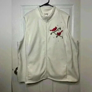 Womens Size 3x Ivory Vest With Red Cardinal and Pockets
